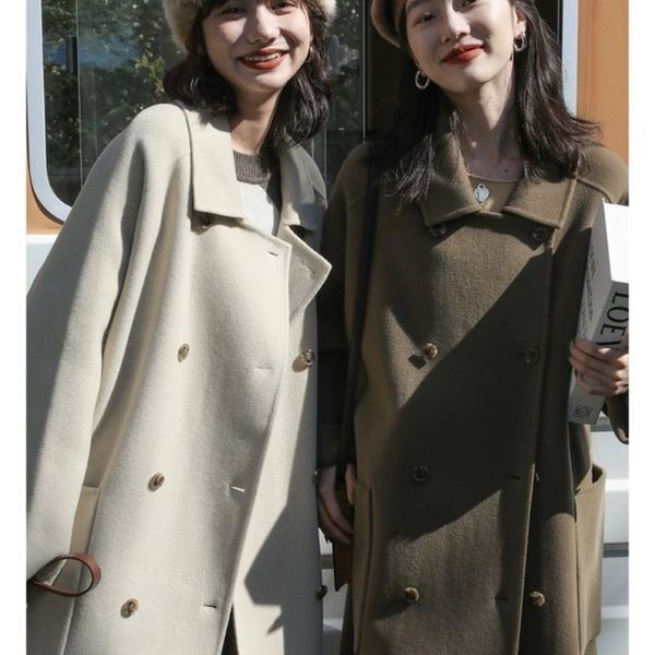 women's wool & blends autumn winter woman jacket coat female solid color double-breasted knee length ladies casual woolen overcoat a349, Black
women's wool & blends autumn winter woman jacket coat female solid color double-breasted knee length ladies casual woolen overcoat a349, Black