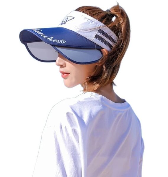 new sports female summer outdoor sun hat stretchable empty sun visor hats uv hat large brim sun hat, Blue;gray
new sports female summer outdoor sun hat stretchable empty sun visor hats uv hat large brim sun hat, Blue;gray