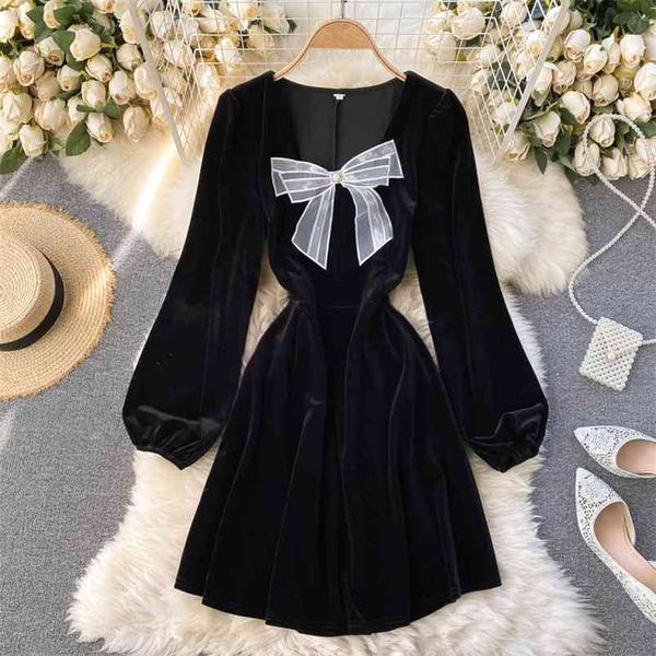 autumn winter temperament retro velvet dress puff sleeve v-neck bow decoration slim short uk910 210507, Black;gray
autumn winter temperament retro velvet dress puff sleeve v-neck bow decoration slim short uk910 210507, Black;gray