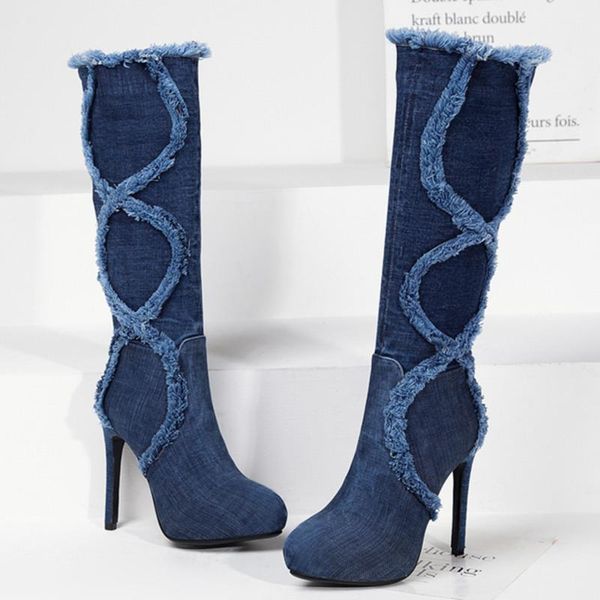 boots denim fabric winter women's knee-length boots, fashionable plush warmth, pointed toe, Black
boots denim fabric winter women's knee-length boots, fashionable plush warmth, pointed toe, Black