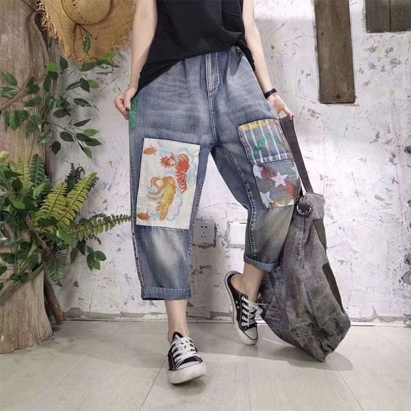 women's jeans spring korea fashion women elastic waist cotton denim harem pants patchwork vintage embroidery loose v20, Blue
women's jeans spring korea fashion women elastic waist cotton denim harem pants patchwork vintage embroidery loose v20, Blue