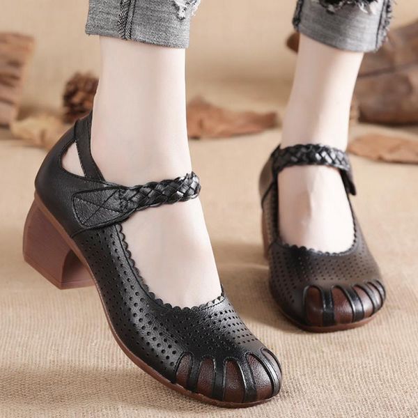 women shoes 2021 summer fashion comfort soft sole sandals hollow out genuine leather round high quality, Black
women shoes 2021 summer fashion comfort soft sole sandals hollow out genuine leather round high quality, Black