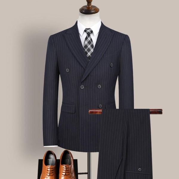 men's suits & blazers 2021 double breasted stripe men for weddding suit slims fit business man dress bridegroom wedding formal blazer, White;black