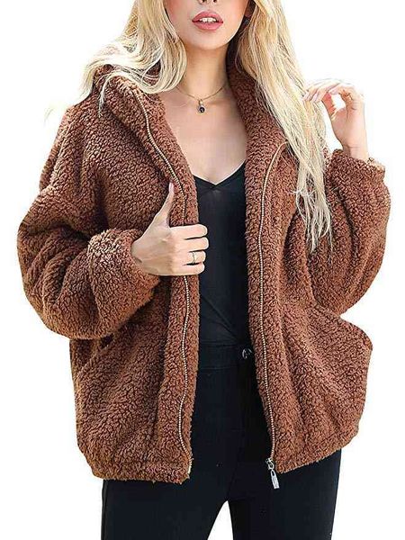 women winter hooded coats long sleeve zipper loose plush solid color jacket ladies warm coats, Black;brown
women winter hooded coats long sleeve zipper loose plush solid color jacket ladies warm coats, Black;brown