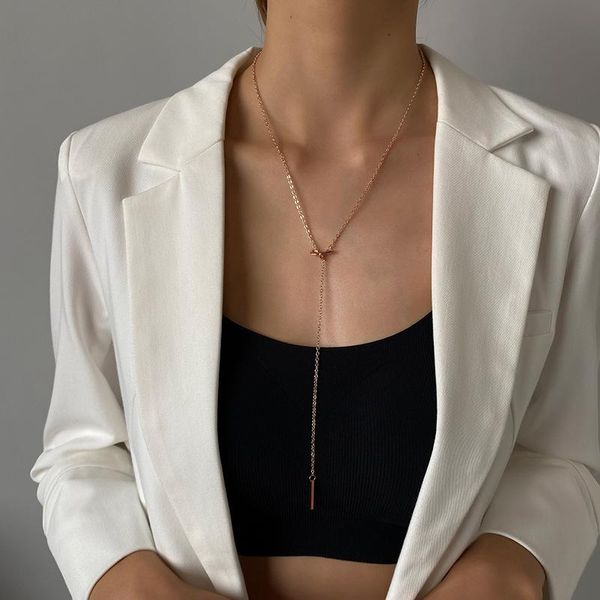 bow knotted long clavicle chain necklace rose gold color pendant ot buckle punk style neck jewelry gift for women necklaces, Silver
bow knotted long clavicle chain necklace rose gold color pendant ot buckle punk style neck jewelry gift for women necklaces, Silver