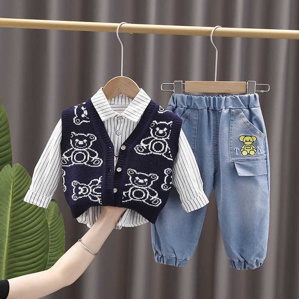 baby boys clothes sets spring autumn toddler fashion cartoon knitted vest+striped shirt+denim pants 3pcs bebe boys casual sets y0909, White
baby boys clothes sets spring autumn toddler fashion cartoon knitted vest+striped shirt+denim pants 3pcs bebe boys casual sets y0909, White