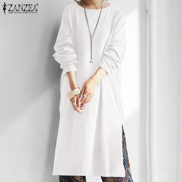 women's blouses & shirts elegant side split chemise fashion casual o neck retro solid blouse zanzea autumn women long sleeve female ho, White
women's blouses & shirts elegant side split chemise fashion casual o neck retro solid blouse zanzea autumn women long sleeve female ho, White