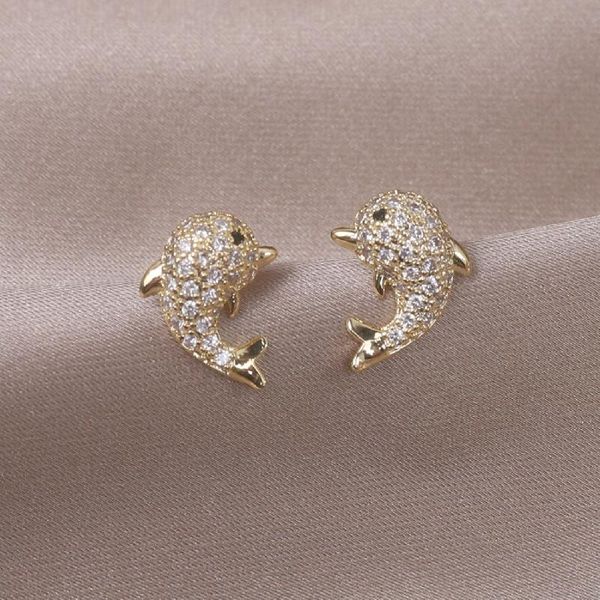 stud korean design fashion jewelry exquisite and small copper inlaid zircon dolphin earrings for girls women daily, Golden;silver
stud korean design fashion jewelry exquisite and small copper inlaid zircon dolphin earrings for girls women daily, Golden;silver