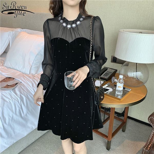 french retro styel black velvet lantern sleeve dress women with zipper commute see through polka dot women's vestido 12762 210427, Black;gray
french retro styel black velvet lantern sleeve dress women with zipper commute see through polka dot women's vestido 12762 210427, Black;gray