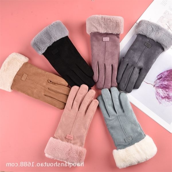 autumn and winter plush thickened touch screen suede warm gloves cute fashion students outdoor cycling stall, Black 
autumn and winter plush thickened touch screen suede warm gloves cute fashion students outdoor cycling stall, Black