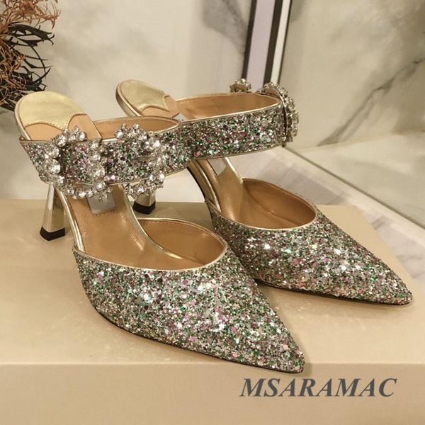 silver sequined cloth shiny crystal buckle high heel slippers leather lining pointed toe sandals summer ladies party shoes, Black
silver sequined cloth shiny crystal buckle high heel slippers leather lining pointed toe sandals summer ladies party shoes, Black