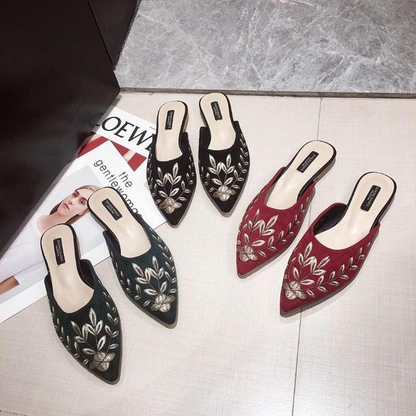 slippers embroidery pointed toe flats mules shoes woman sweet flock brief comfy slingbacks concise flower femme slides footwear, Black
slippers embroidery pointed toe flats mules shoes woman sweet flock brief comfy slingbacks concise flower femme slides footwear, Black