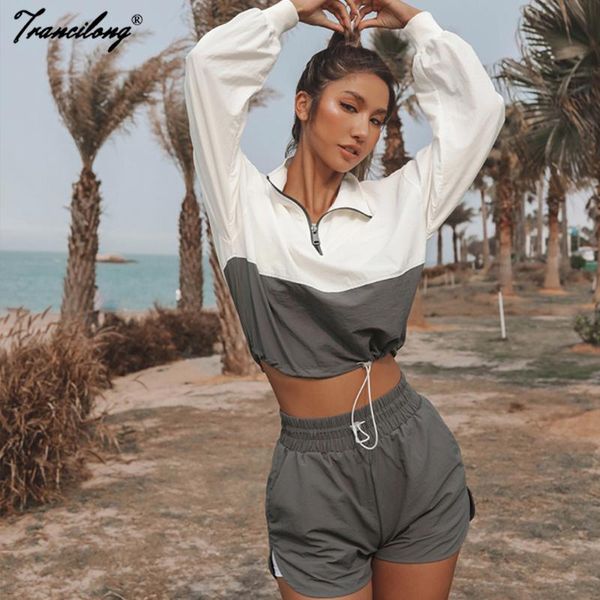 women's tracksuits crop and shorts sets feminino chandals mujer sweatsuits verano women patchwork suits pullover loose 2pieces outfit, Gray
women's tracksuits crop and shorts sets feminino chandals mujer sweatsuits verano women patchwork suits pullover loose 2pieces outfit, Gray