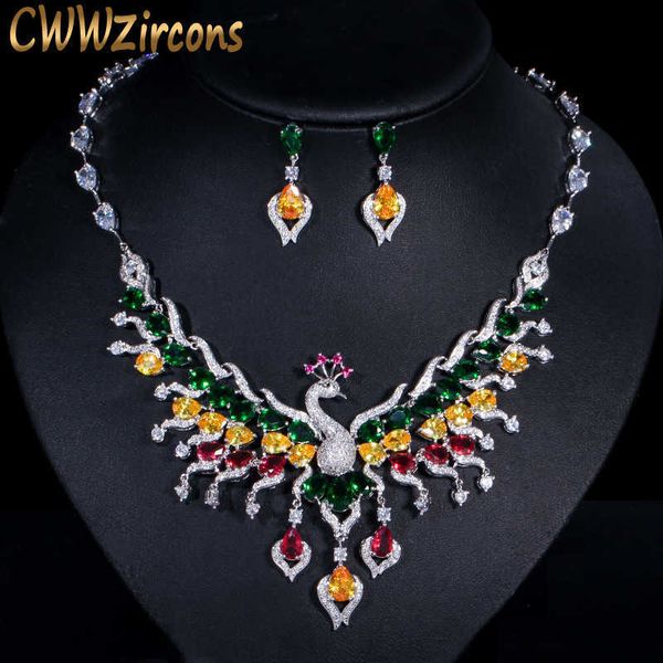 luxury multicolored cubic zirconia big peacock choker necklace wedding jewellery set bridal costume jewelry t331 210714, Silver
luxury multicolored cubic zirconia big peacock choker necklace wedding jewellery set bridal costume jewelry t331 210714, Silver