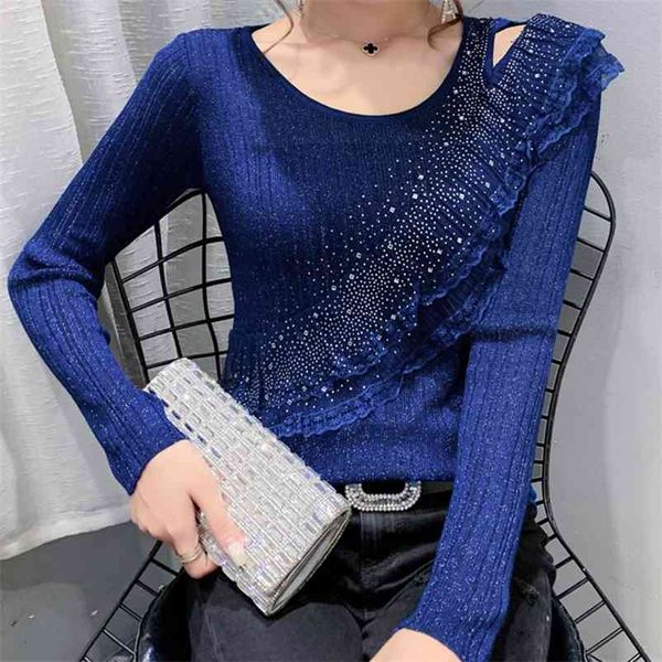 round neck casual pullovers sweater ruffled knitted shirt fashion autumn winter 210517, White;black
round neck casual pullovers sweater ruffled knitted shirt fashion autumn winter 210517, White;black
