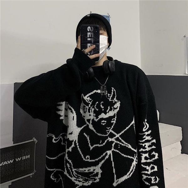 women streetwear knitted pullover womens sweaters angel print fashion hip hop men autumn harajuku oversized outwear jumpers, White;black
women streetwear knitted pullover womens sweaters angel print fashion hip hop men autumn harajuku oversized outwear jumpers, White;black