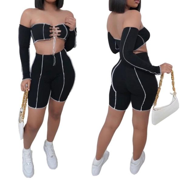 women's tracksuits women\u2021s casual 2 piece outfits, long sleeve off shoulder lace up crop + skinny shorts set summer 2021, Gray
women's tracksuits women\u2021s casual 2 piece outfits, long sleeve off shoulder lace up crop + skinny shorts set summer 2021, Gray