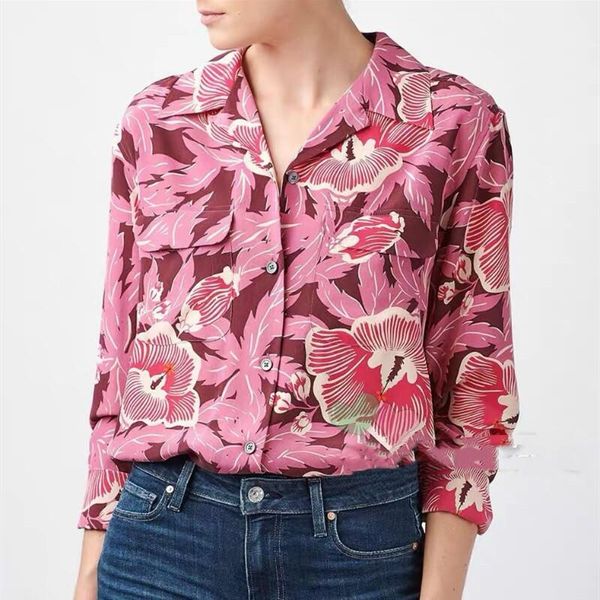 women's blouses & shirts shirt silk floral print turn-down collar double pockets ladies 2021 spring, White
women's blouses & shirts shirt silk floral print turn-down collar double pockets ladies 2021 spring, White
