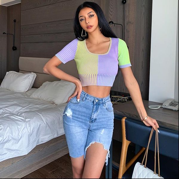 womens summer fashion women clothing square collar half sleeves contrast colors pullover short t shirt wl90814, White
womens summer fashion women clothing square collar half sleeves contrast colors pullover short t shirt wl90814, White