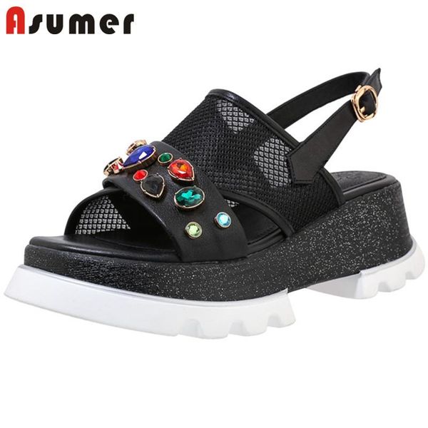 genuine leather sandals women wedges platform shoes crystal buckle comfortable casual woman, Black
genuine leather sandals women wedges platform shoes crystal buckle comfortable casual woman, Black