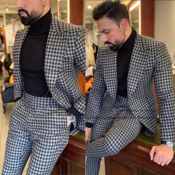 men's suits & blazers costume homme houndstooth men slim 2 pieces jackets with pants groom wear business blazer terno masculino wedding, White;black
men's suits & blazers costume homme houndstooth men slim 2 pieces jackets with pants groom wear business blazer terno masculino wedding, White;black