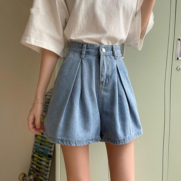 women's shorts 2021 summer fashionable high waist denim women casual student pleated wide leg jeans female short pants, White;black
women's shorts 2021 summer fashionable high waist denim women casual student pleated wide leg jeans female short pants, White;black