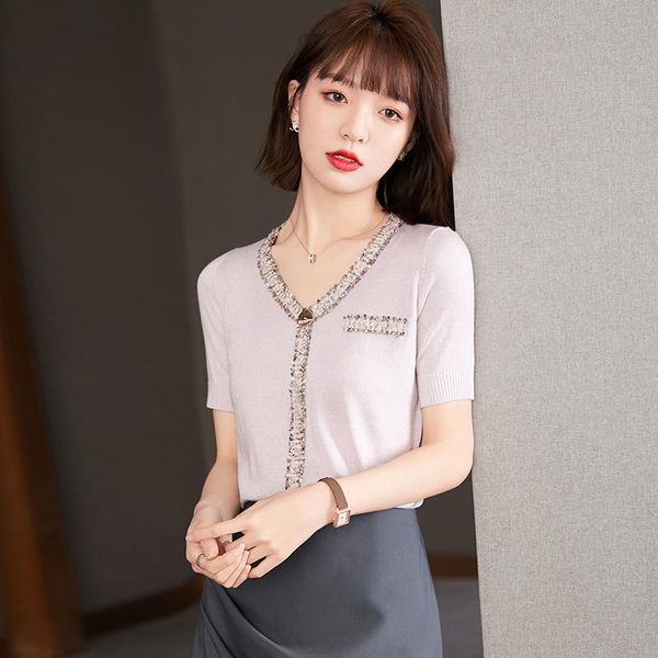 purple short sleeve knitting womens summer 2021 office lady fashion v-neck thin t-shirt femme women's, White
purple short sleeve knitting womens summer 2021 office lady fashion v-neck thin t-shirt femme women's, White