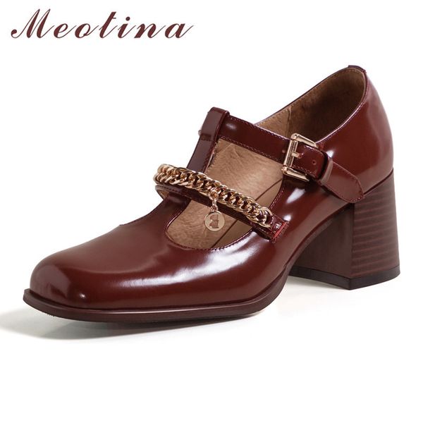 meotina genuine leather block heels pumps high heel t-strap shoes women square toe chain buckle strap footwear lady spring 210520, Black
meotina genuine leather block heels pumps high heel t-strap shoes women square toe chain buckle strap footwear lady spring 210520, Black