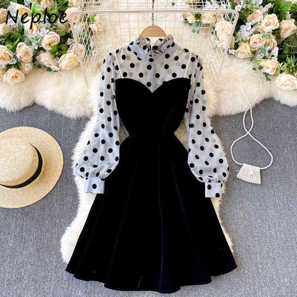 neploe elegant wooden ear patch dot velour dress women o neck puff long sleeve vestidos high waist hip a line slim robe spring 210423, Black;gray
neploe elegant wooden ear patch dot velour dress women o neck puff long sleeve vestidos high waist hip a line slim robe spring 210423, Black;gray