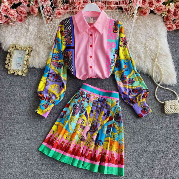 women fashion luxury print shirt + pleated mini skirt spring autumn vintage long sleeve buttons party 2 piece sets 210416, White
women fashion luxury print shirt + pleated mini skirt spring autumn vintage long sleeve buttons party 2 piece sets 210416, White
