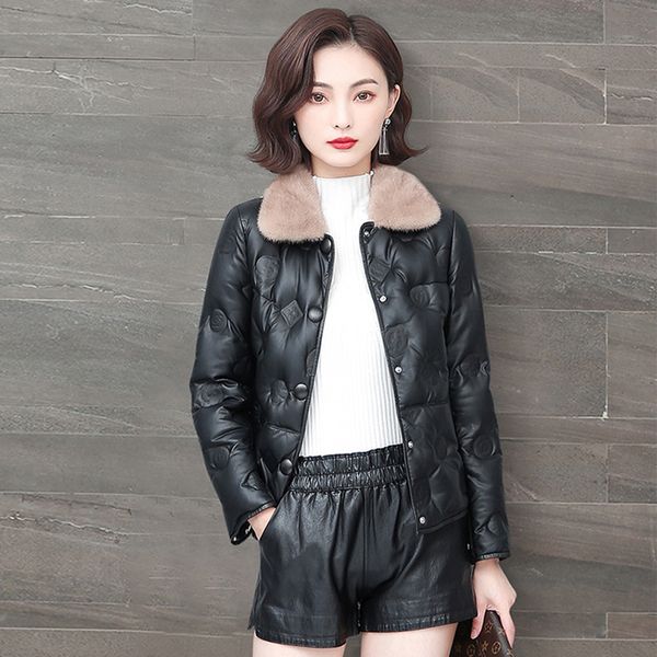 haining down jacket women's short 2021 winter mink hair collar korean sheep skin slim fit leather large coat, Black
haining down jacket women's short 2021 winter mink hair collar korean sheep skin slim fit leather large coat, Black
