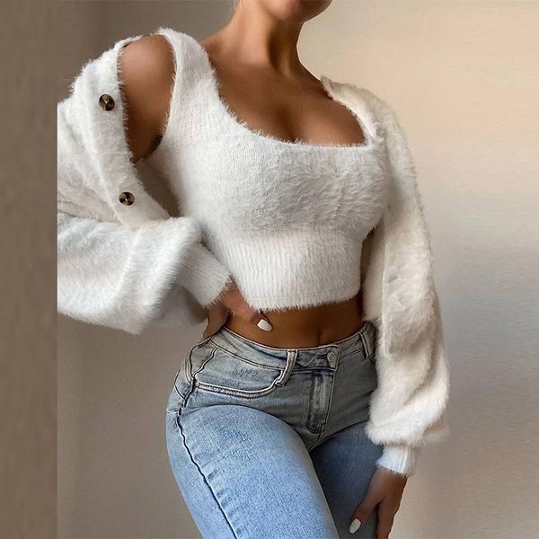 women's blouses & shirts casual solid tech fleece cardigan two-piece set autumn winter soft furry clothes vest + lantern sleeve button, White
women's blouses & shirts casual solid tech fleece cardigan two-piece set autumn winter soft furry clothes vest + lantern sleeve button, White