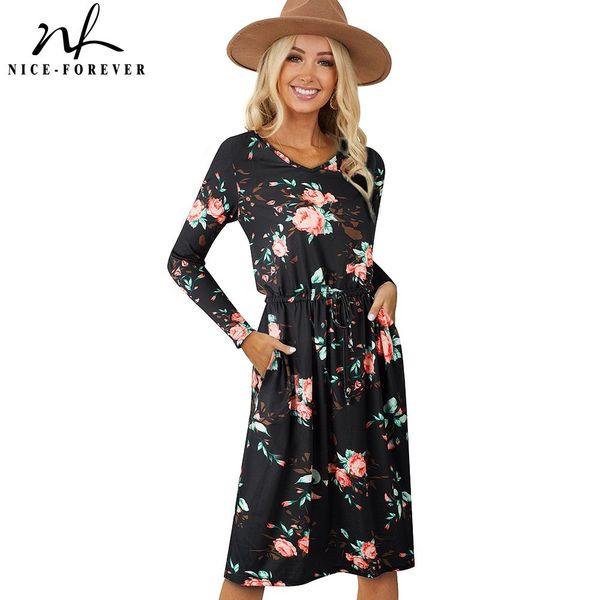 nice-forever autumn women black floral printed with pocket elastic dresses casual a-line flare dress a171 210419, White
nice-forever autumn women black floral printed with pocket elastic dresses casual a-line flare dress a171 210419, White