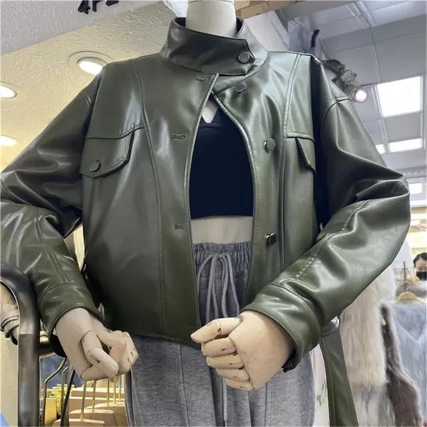 Women's Leather & Faux Autumn Dark Green Stand Collar PU Coat Plus Belt Women Long Sleeve Motorcycle Jacket Female Short Jaqueta De Couro, Black
Women's Leather & Faux Autumn Dark Green Stand Collar PU Coat Plus Belt Women Long Sleeve Motorcycle Jacket Female Short Jaqueta De Couro, Black