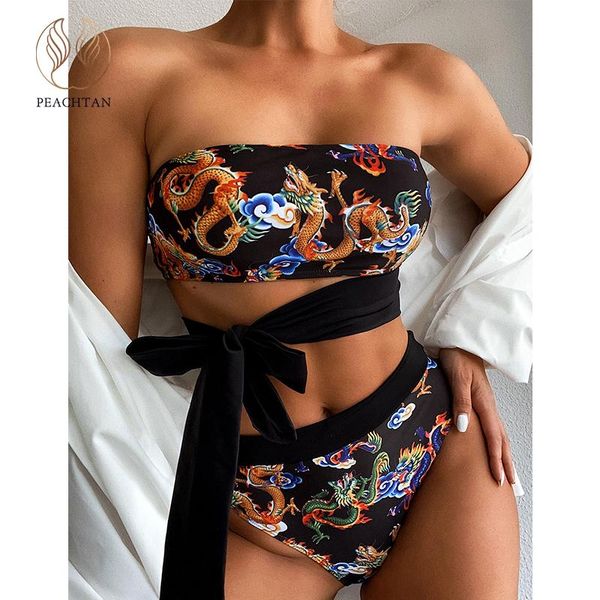 peachtan bandeau bikini 2021 high waist swimsuit women bandage swimwear dragon printed bathing suit knot swim female women's, White;black
peachtan bandeau bikini 2021 high waist swimsuit women bandage swimwear dragon printed bathing suit knot swim female women's, White;black