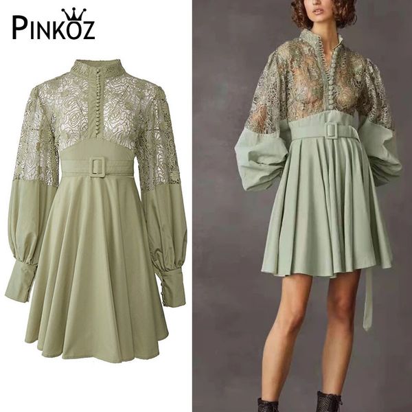 designer luxury high qualiry lace patchwork green lantern sleeve spring a-line dresses women female dress belt buttons za 210421, Black;gray
designer luxury high qualiry lace patchwork green lantern sleeve spring a-line dresses women female dress belt buttons za 210421, Black;gray