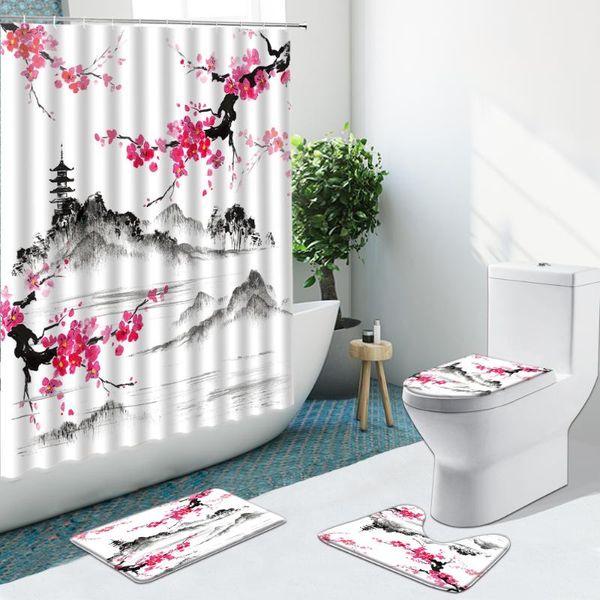shower curtains ink painting mountain water plum blossom fish bathroom set curtain non-slip rugs flannel toilet cover with hooks bath mat
shower curtains ink painting mountain water plum blossom fish bathroom set curtain non-slip rugs flannel toilet cover with hooks bath mat