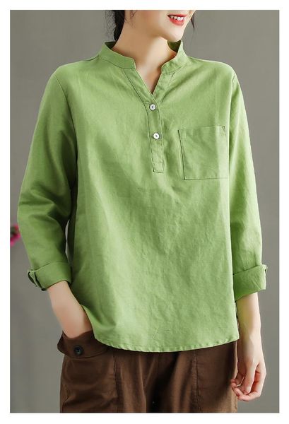 women's blouses & shirts 21 women spring autumn vintage loose solid color pocket full sleeve female fashion linen wild, White
women's blouses & shirts 21 women spring autumn vintage loose solid color pocket full sleeve female fashion linen wild, White