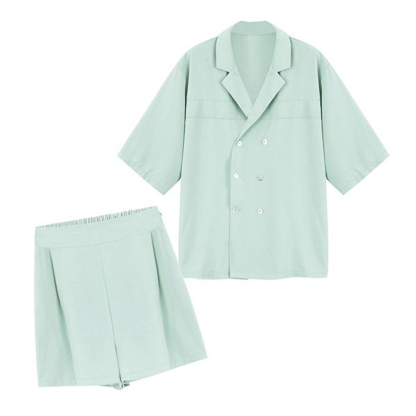 women two pieces set shirt short notch collar mint yellow summer t0170 210514, White
women two pieces set shirt short notch collar mint yellow summer t0170 210514, White