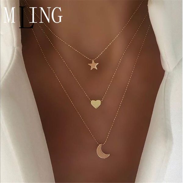 pendant necklaces mling vintage gold alloy multi-layer choker necklace simple heart moon star for women, Silver
pendant necklaces mling vintage gold alloy multi-layer choker necklace simple heart moon star for women, Silver