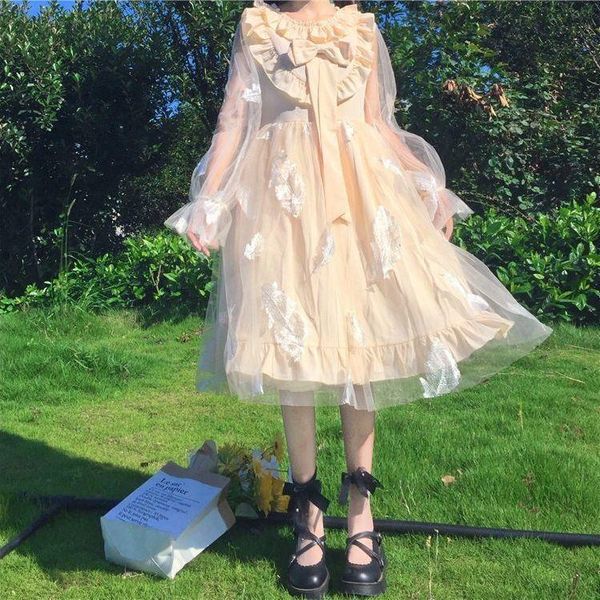 casual dresses lolita fairy dress summer japanese soft girl mesh bow auricularia lace feather princess, Black;gray
casual dresses lolita fairy dress summer japanese soft girl mesh bow auricularia lace feather princess, Black;gray