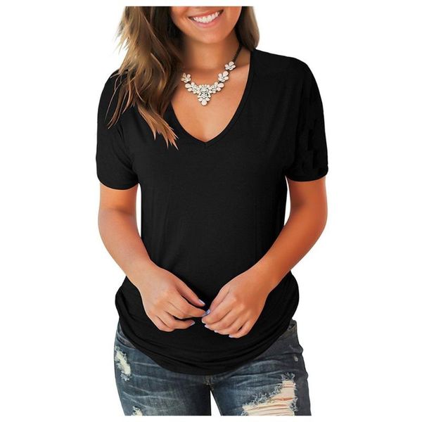 women's t-shirt casual loose women pure color v-neck femme t-shirts short sleeve summer basic top, White
women's t-shirt casual loose women pure color v-neck femme t-shirts short sleeve summer basic top, White