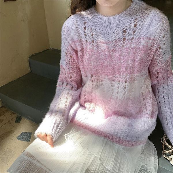 young girl long sleeves womens sweaters oversized knitted thin rainbow gradient color women loose hollow 50i, White;black
young girl long sleeves womens sweaters oversized knitted thin rainbow gradient color women loose hollow 50i, White;black