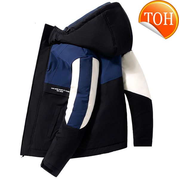 men's winter 2021 new thickened hooded down jacket short warm white duck coat patchwork outer streetwear clothes, Black
men's winter 2021 new thickened hooded down jacket short warm white duck coat patchwork outer streetwear clothes, Black