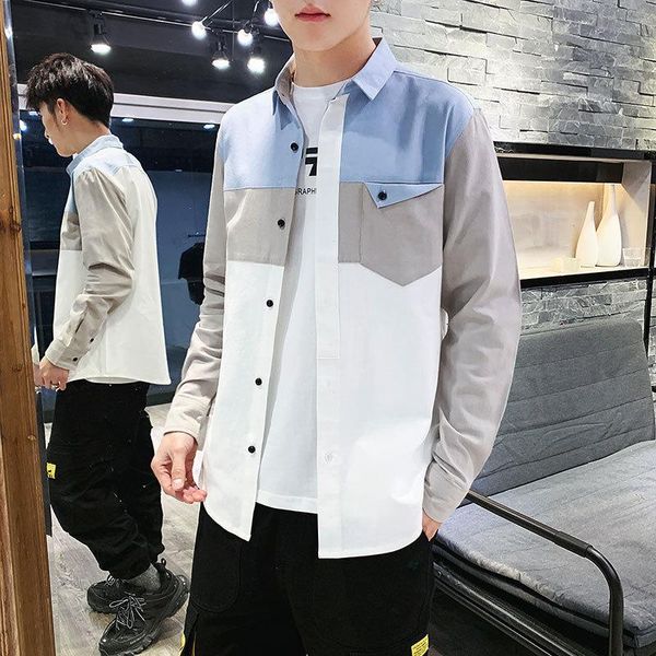 men's casual shirts camisas para hombre 2021 autumn shirt color matching men's long-sleeved jacket korean trend clothing, White;black
men's casual shirts camisas para hombre 2021 autumn shirt color matching men's long-sleeved jacket korean trend clothing, White;black