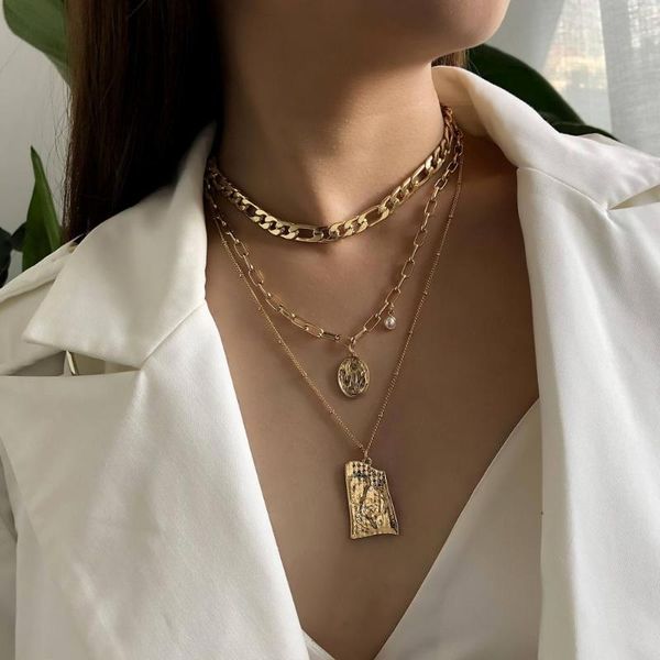 vintage punk multi layered women's pearl necklaces fashion long geometric portait pendant necklace 2021 goth girl jewelry, Silver
vintage punk multi layered women's pearl necklaces fashion long geometric portait pendant necklace 2021 goth girl jewelry, Silver
