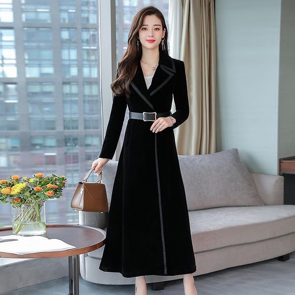 women's trench coats 2021 autumn coat women fashion velvet overcoat full covered button sashes slim office lady long outerwear clothes, Tan;black
women's trench coats 2021 autumn coat women fashion velvet overcoat full covered button sashes slim office lady long outerwear clothes, Tan;black
