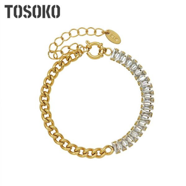 link, chain tosoko stainless steel full zircon bracelet women's splicing thick fashion bse258, Black
link, chain tosoko stainless steel full zircon bracelet women's splicing thick fashion bse258, Black
