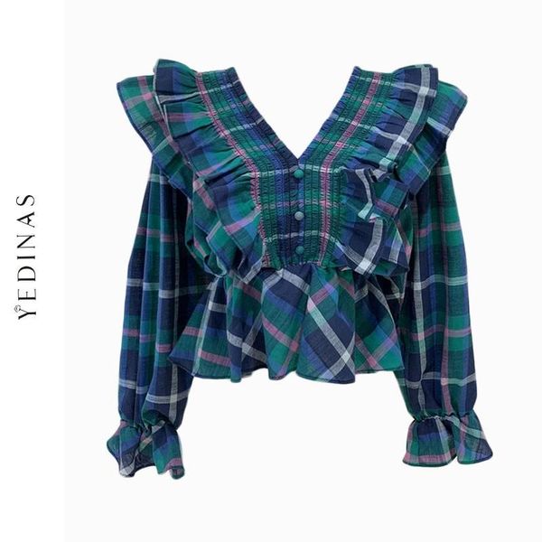 women's blouses & shirts yedinas korean plaid women shirt v-neck elegant blusa feminina 2021 autumn vintage blouse chic womens and lad, White
women's blouses & shirts yedinas korean plaid women shirt v-neck elegant blusa feminina 2021 autumn vintage blouse chic womens and lad, White