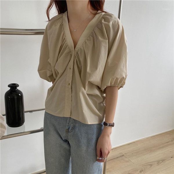 women's blouses & shirts summer solid v-neck loose leisure puff sleeves 2021 thin brief chic fashion all match women casual sweet, White
women's blouses & shirts summer solid v-neck loose leisure puff sleeves 2021 thin brief chic fashion all match women casual sweet, White
